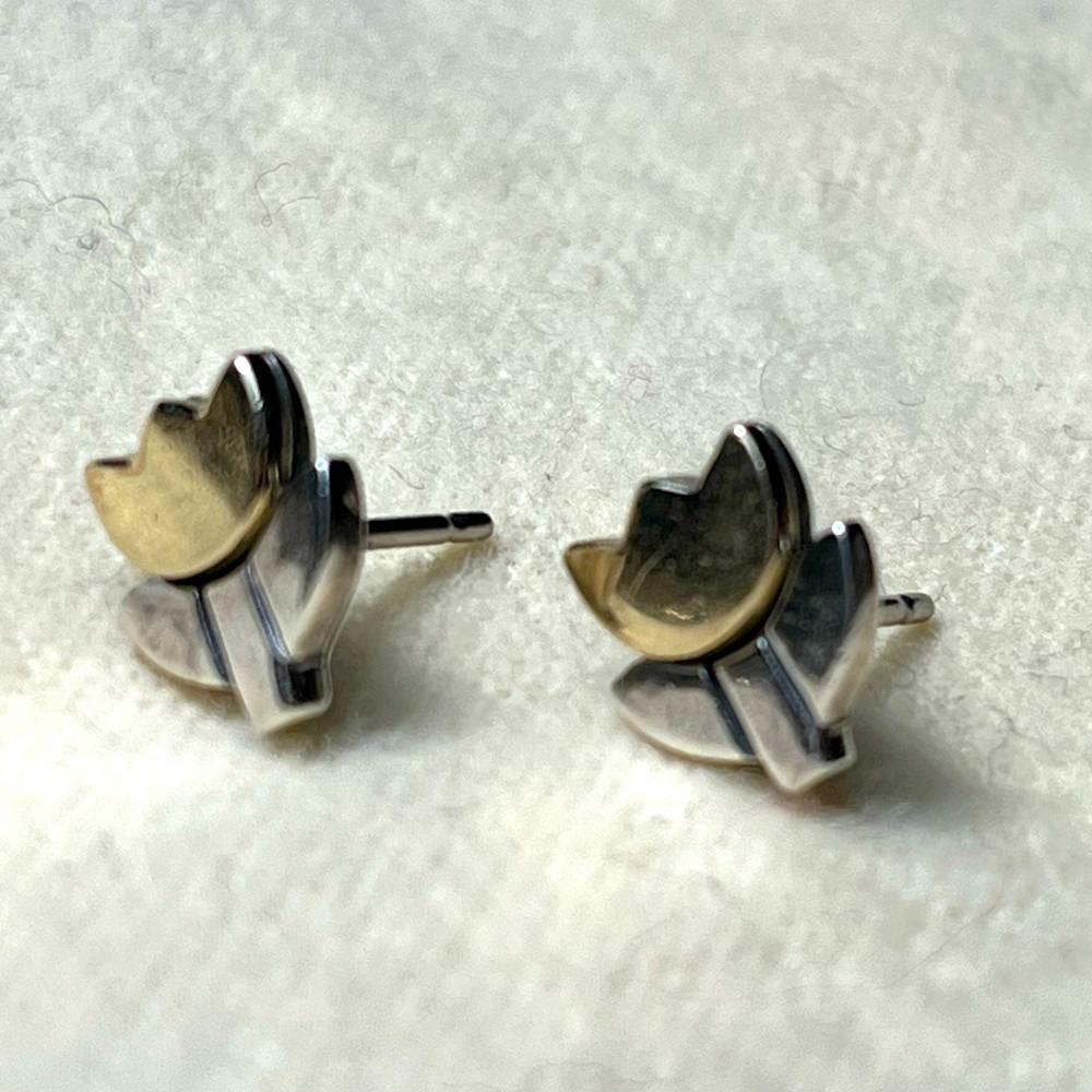 James Avery Tulip post earrings, silver and gold 1/2”; retired & rare